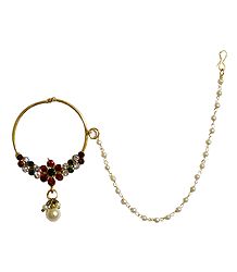 Stone Studded Non Piercing Nose Ring with Beaded Chain