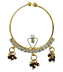 White Stone Studded Non Piercing Nose Ring with Small Maroon Beads