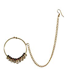Stone Studded Non Piercing Nose Ring with Chain
