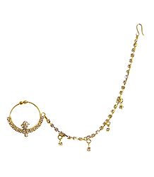 Stone Studded Non Piercing Metal Nose Ring with Chain