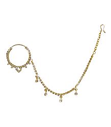 White Stone Studded Non Piercing Nose Ring with Chain
