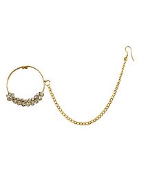 Kundan with Cubic Zirconia Non Piercing Nose Ring with Chain
