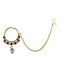 Kundan with Cubic Zirconia Non Piercing Nose Ring with Chain