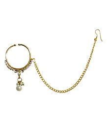 Kundan with Cubic Zirconia Non Piercing Nose Ring with Chain