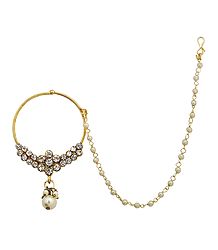 Stone Studded Non Piercing Nose Ring with Bead Chain