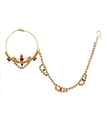 Stone Studded Non Piercing Nose Ring with Chain