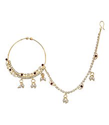 Stone Studded Non Piercing Nose Ring with Chain