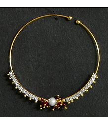 White Stone Studded and Gold Plated Non Piercing Nose Ring