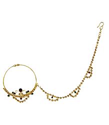 Faux Zirconia Stone Studded Non Piercing Nose Ring with Chain