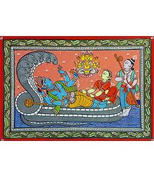 Vishnu in Anantashayan - Paata Painting on Canvas