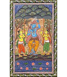Krishna Lifts the Govardhan Mountain