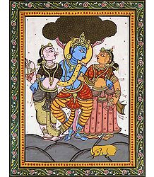 Krishna with Radha and Lalita