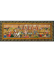 Lord Krishna and Balarama Depart from Vrindavan for Mathura with Gopinis Pleading for Them to Stay