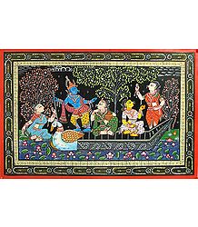 Lord Krishna Enjoying Naukavihar with Gopinis