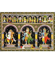 Dashavatar with Combined Forms of Ganesha - Hanuman, Shiva - Parvati  and Vishnu - Lakshmi with Their Vahanas