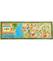 Hanuman and the Vanar Sena Build a Bridge of Rocks Across the Sea to Lanka - Scene from Ramayana