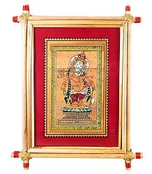 Lord Vinayak - Patachitra on Palm Leaf - Framed