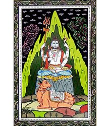 Shiva Meditating at Kailash Parvat and Nandi Sitting in Front of Him
