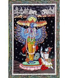 Krishna Revealing His Vishvarupa to Arjuna in Kurukshetra War