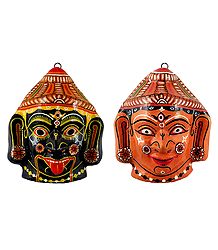 Kali and Durga Papier Mache Mask - Wall Hanging