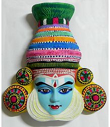 Krishna Mask from Mahabharata in Kathakali Style - Wall Hanging