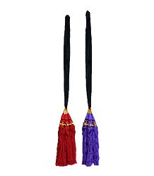 Set of 2 Parandi - For Hair Braids with Red and Purple Tassels