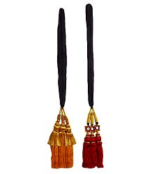 Set of 2 Parandi - For Hair Braids with Red and Yellow Tassels