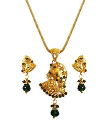 Gold Plated Pendant with Chain and Earrings