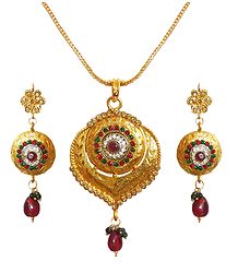 Gold Plated Pendant with Chain and Earrings