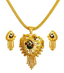 Gold Plated Pendant with Chain and Earrings
