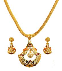 Gold Plated Jali Chain with Pendant and Earrings