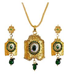 Gold Plated Jali Chain with Pendant and Earrings