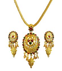 Gold Plated Chain with lacquered Pendant and Earrings