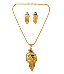 Gold Plated Chain with Pendant and Earrings