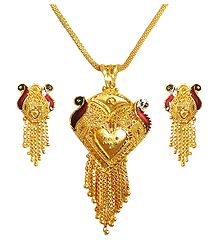Gold Plated Jali Chain with Meenakari  Pendant and Earrings