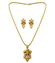 Gold Plated Pendant with Chain and Earrings