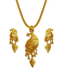 Gold Plated Pendant with Chain and Earrings