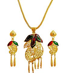 Gold Plated Pendant with Chain and Earrings