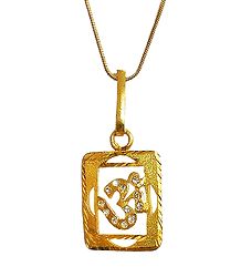 Stone Studded Om Pendant in a Square Frame