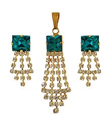 Turquoise and White Faux Zirconia Pendant and Earrings