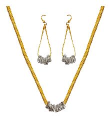 Stone Studded Pendant with Chain and Earrings