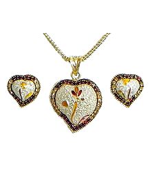 Stone Studded Pendant with Chain and Earrings