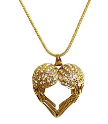 Stone Studded Heart Shaped Pendant with Golden Chain 