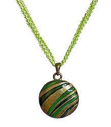 Green with Yellow Disc Metal Pendant