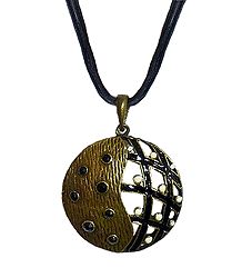 Black Corded Metal Round Pendant