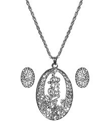 White Stone Studded Pendant with Chain and Earrings