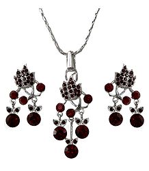 Faux Garnet Pendant and Earrings