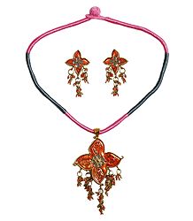 Metal Flower Pendant with Earrings