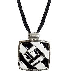 Black and White Rectangle Metal Pendant