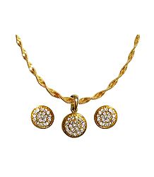 White Stone Studded Pendant with Gold Plated Chain